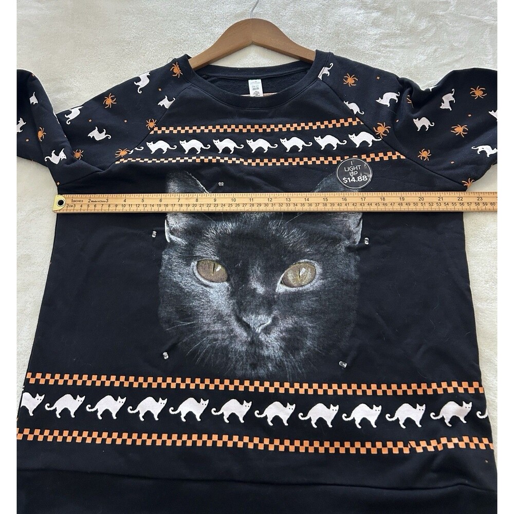 Black Cat Light Up Sweatshirt Womens XL 15-17 Halloween Cat Mom Graphic Pullover - Picture 6 of 9